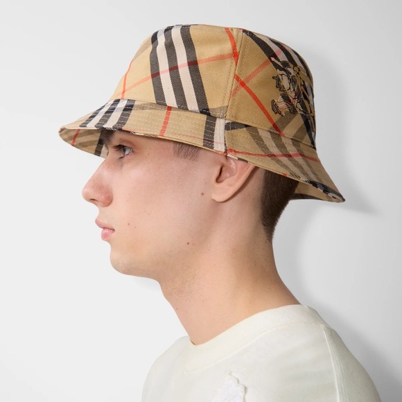 New Burberry Check Cotton Blend Bucket Hat M 58cm $480 Unisex - Picture 11 of 14